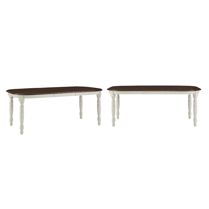 Table de salle à manger bicolore, noir/blanc antique, ronde et rectangulaire, 4 à 6 places