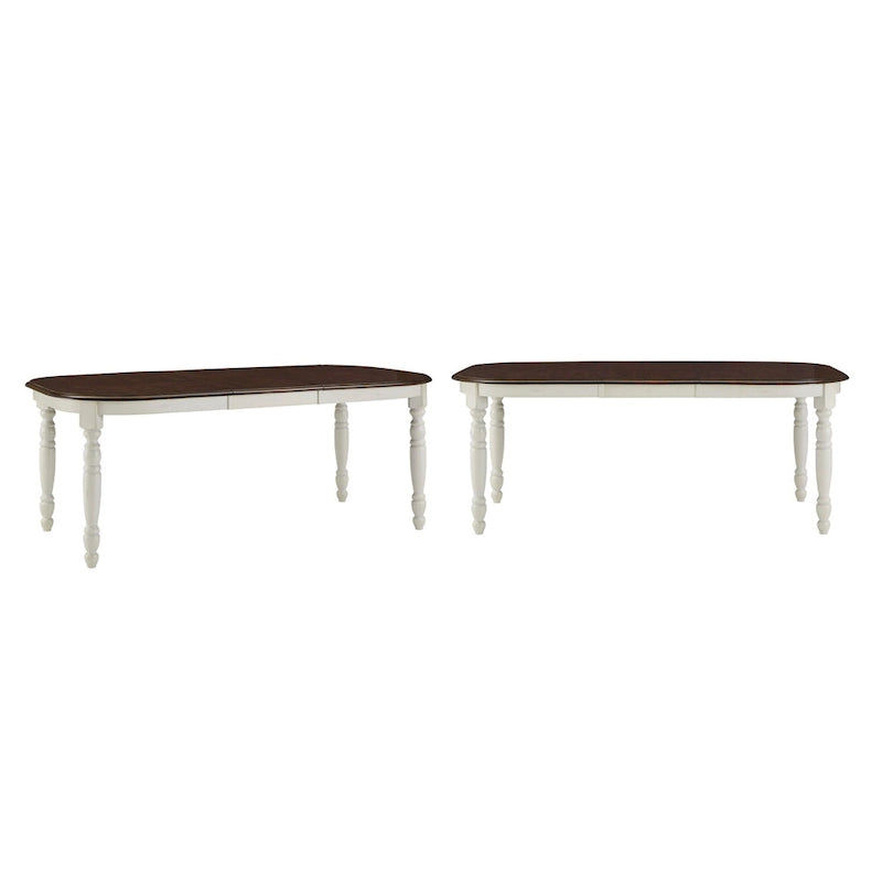 Table de salle à manger bicolore, noir/blanc antique, ronde et rectangulaire, 4 à 6 places