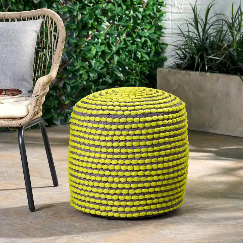 Pouf ottoman, géométrique bicolore, siège/repose-pieds 1 personne