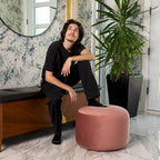 Pouf rond en velours – Rose / Turquoise / Blanc cassé / Vert forêt / Menthe / Moutarde / Brique / Bleu – 1 place