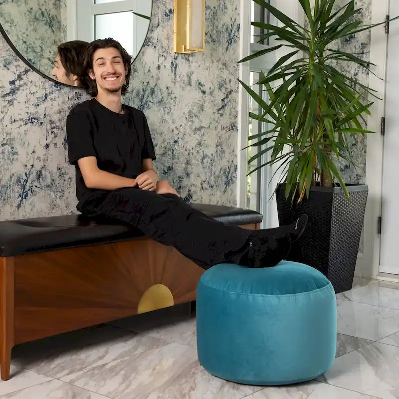 Pouf rond en velours – Rose / Turquoise / Blanc cassé / Vert forêt / Menthe / Moutarde / Brique / Bleu – 1 place