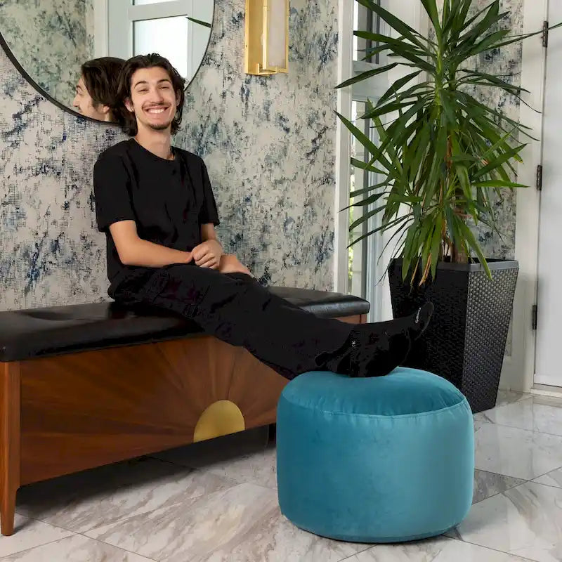 Pouf rond en velours – Rose / Turquoise / Blanc cassé / Vert forêt / Menthe / Moutarde / Brique / Bleu – 1 place