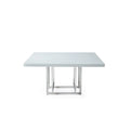 Table de salle à manger carrée laquée blanche avec piètement métallique, argent/or, 4 places