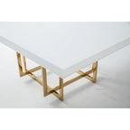 Table de salle à manger carrée laquée blanche avec piètement métallique, argent/or, 4 places