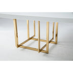 Table de salle à manger carrée laquée blanche avec piètement métallique, argent/or, 4 places