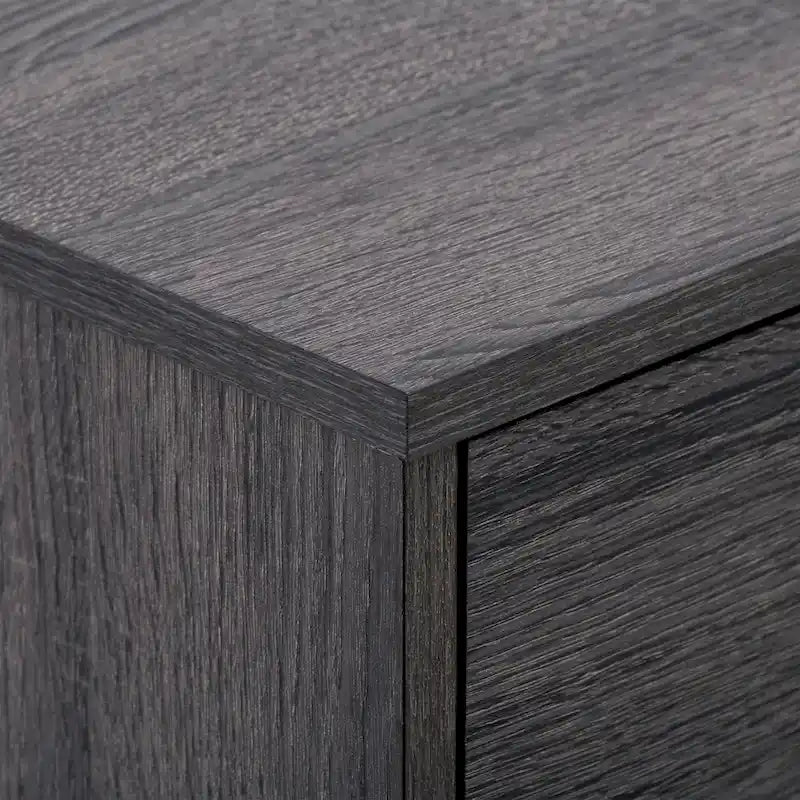 Meuble TV mi-siècle avec 4 tiroirs et étagères ouvertes, gris/marron, convient aux téléviseurs jusqu'à 85"