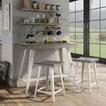 Ensemble de salle à manger 3 pièces hauteur comptoir avec piètement tréteau en acier – Gris antique / Chêne foncé / Vert antique, 2 places