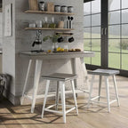 Ensemble de salle à manger 3 pièces hauteur comptoir avec piètement tréteau en acier – Gris antique / Chêne foncé / Vert antique, 2 places