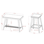Ensemble de salle à manger 3 pièces hauteur comptoir avec piètement tréteau en acier – Gris antique / Chêne foncé / Vert antique, 2 places