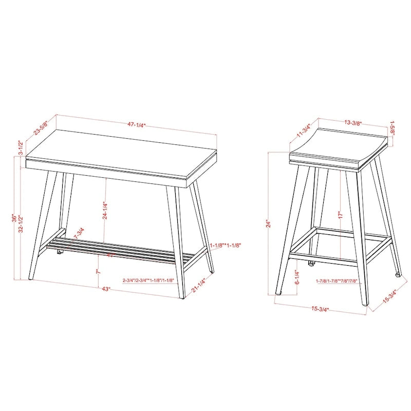 Ensemble de salle à manger 3 pièces hauteur comptoir avec piètement tréteau en acier – Gris antique / Chêne foncé / Vert antique, 2 places