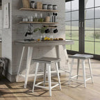 Ensemble de salle à manger 3 pièces hauteur comptoir avec piètement tréteau en acier – Gris antique / Chêne foncé / Vert antique, 2 places