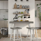 Ensemble de salle à manger 3 pièces hauteur comptoir avec piètement tréteau en acier – Gris antique / Chêne foncé / Vert antique, 2 places
