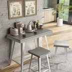 Ensemble de salle à manger 3 pièces hauteur comptoir avec piètement tréteau en acier – Gris antique / Chêne foncé / Vert antique, 2 places