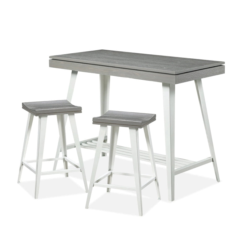 Ensemble de salle à manger 3 pièces hauteur comptoir avec piètement tréteau en acier – Gris antique / Chêne foncé / Vert antique, 2 places