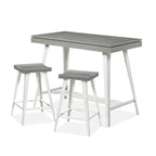 Ensemble de salle à manger 3 pièces hauteur comptoir avec piètement tréteau en acier – Gris antique / Chêne foncé / Vert antique, 2 places