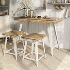 Ensemble de salle à manger 3 pièces hauteur comptoir avec piètement tréteau en acier – Gris antique / Chêne foncé / Vert antique, 2 places
