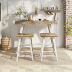 Ensemble de salle à manger 3 pièces hauteur comptoir avec piètement tréteau en acier – Gris antique / Chêne foncé / Vert antique, 2 places