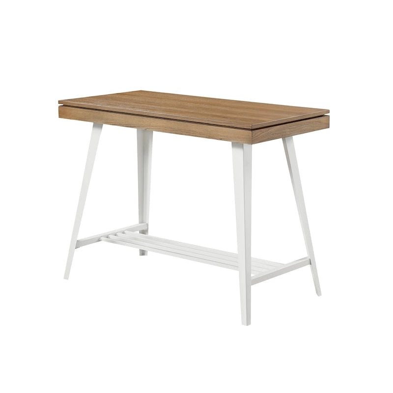 Ensemble de salle à manger 3 pièces hauteur comptoir avec piètement tréteau en acier – Gris antique / Chêne foncé / Vert antique, 2 places