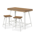 Ensemble de salle à manger 3 pièces hauteur comptoir avec piètement tréteau en acier – Gris antique / Chêne foncé / Vert antique, 2 places
