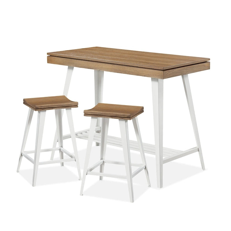Ensemble de salle à manger 3 pièces hauteur comptoir avec piètement tréteau en acier – Gris antique / Chêne foncé / Vert antique, 2 places