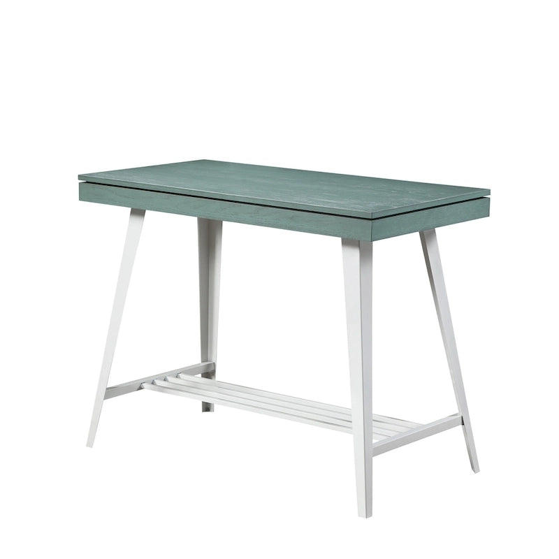 Ensemble de salle à manger 3 pièces hauteur comptoir avec piètement tréteau en acier – Gris antique / Chêne foncé / Vert antique, 2 places