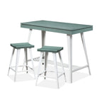 Ensemble de salle à manger 3 pièces hauteur comptoir avec piètement tréteau en acier – Gris antique / Chêne foncé / Vert antique, 2 places