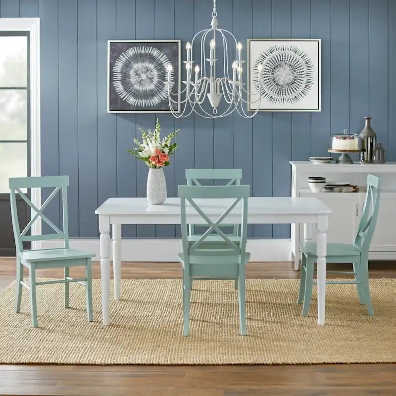 Ensemble de salle à manger 5 pièces, table blanche avec chaises à dossier en X, 4 places