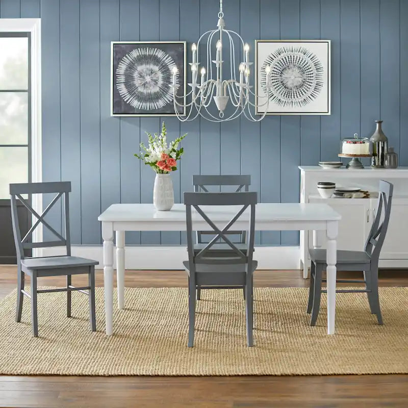 Ensemble de salle à manger 5 pièces, table blanche avec chaises à dossier en X, 4 places