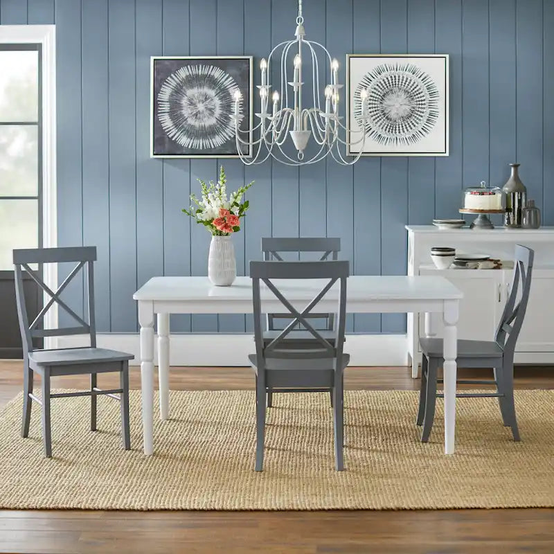 Ensemble de salle à manger 5 pièces, table blanche avec chaises à dossier en X, 4 places