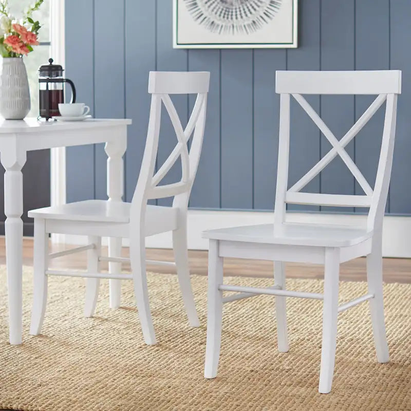 Ensemble de salle à manger 5 pièces, table blanche avec chaises à dossier en X, 4 places
