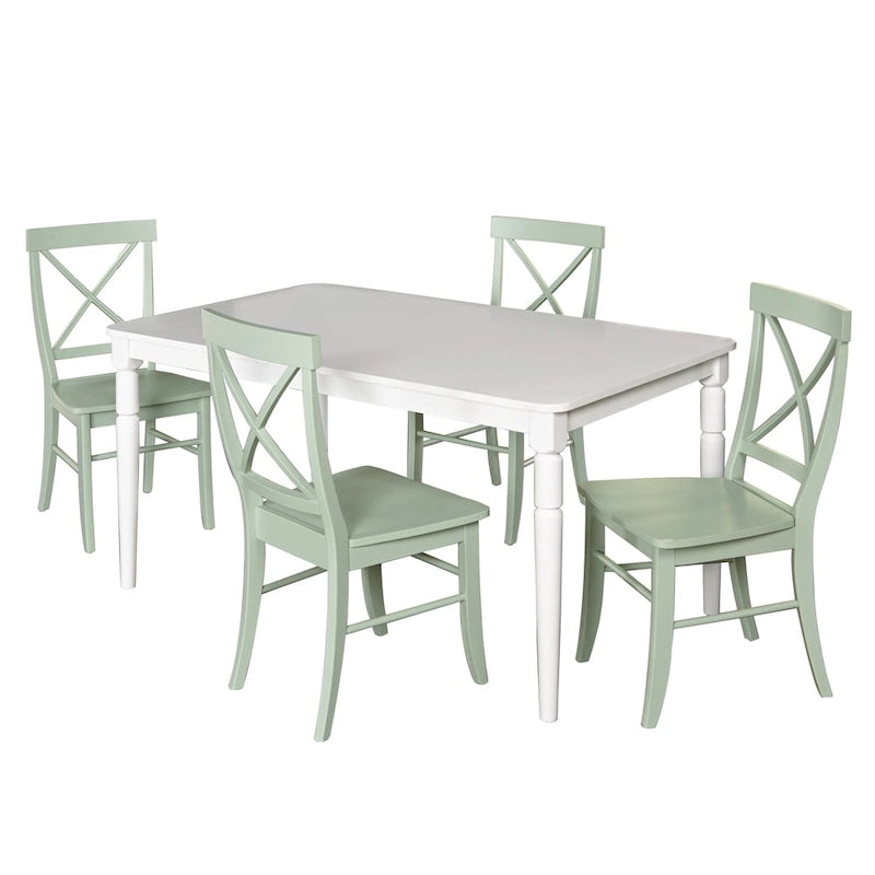 Ensemble de salle à manger 5 pièces, table blanche avec chaises à dossier en X, 4 places