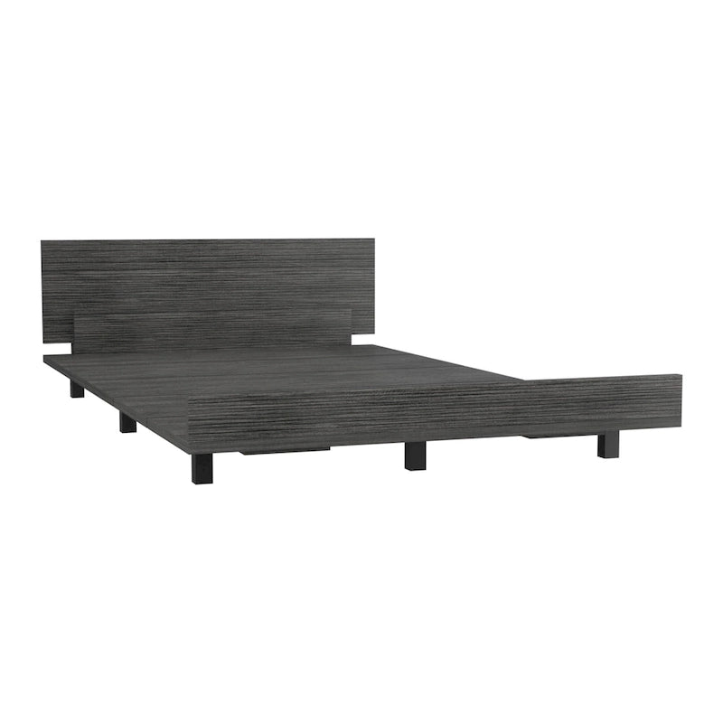 Sommier avec tête de lit, jumeau, Wengé noir / Pin / Chêne fumé