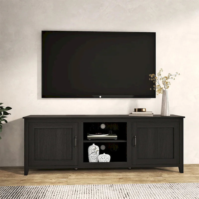 Meuble TV industriel noir avec rangement, compatible avec les téléviseurs jusqu'à 60 po.