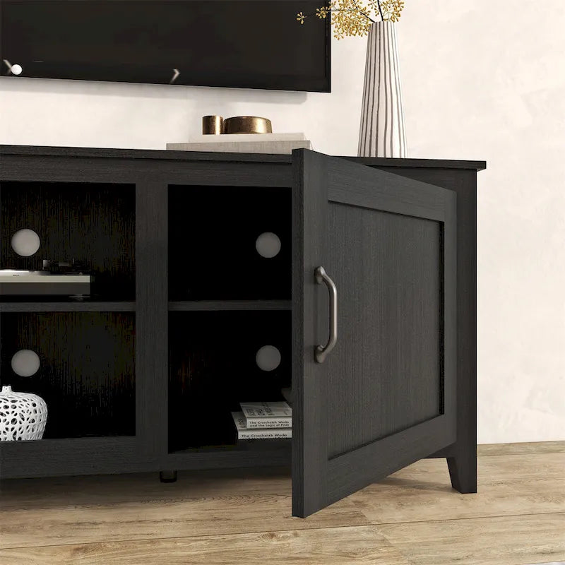 Meuble TV industriel noir avec rangement, compatible avec les téléviseurs jusqu'à 60 po.