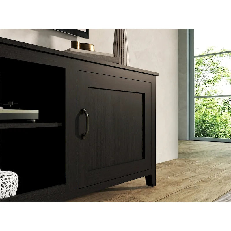 Meuble TV industriel noir avec rangement, compatible avec les téléviseurs jusqu'à 60 po.