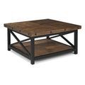 Table basse carrée en bois marron avec étagère inférieure