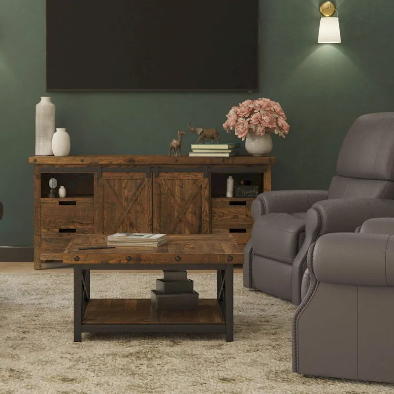 Table basse carrée en bois marron avec étagère inférieure