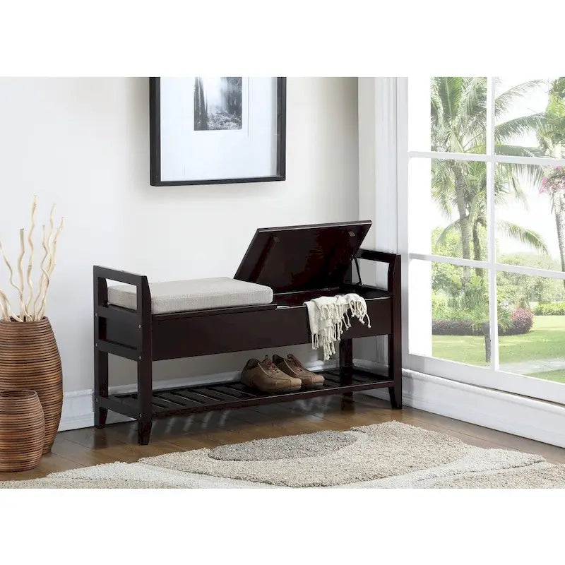 Banc à chaussures espresso avec coussin, 1 place