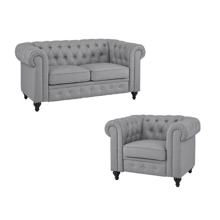 Ensemble Causeuse et Fauteuil d'appoint Chesterfield 3 places en Faux Cuir Gris/Blanc
