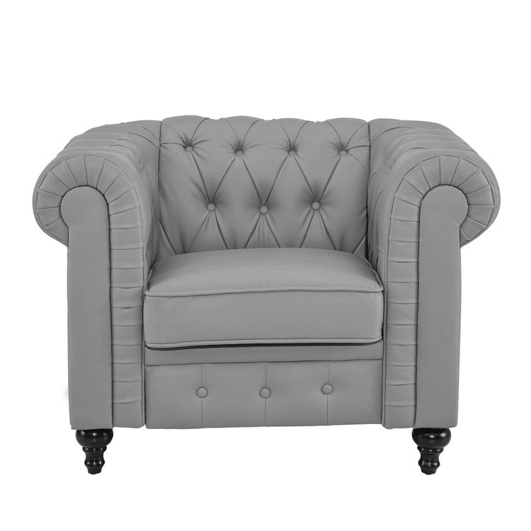 Ensemble Causeuse et Fauteuil d'appoint Chesterfield 3 places en Faux Cuir Gris/Blanc