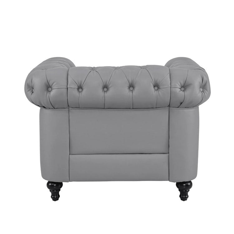 Ensemble Causeuse et Fauteuil d'appoint Chesterfield 3 places en Faux Cuir Gris/Blanc