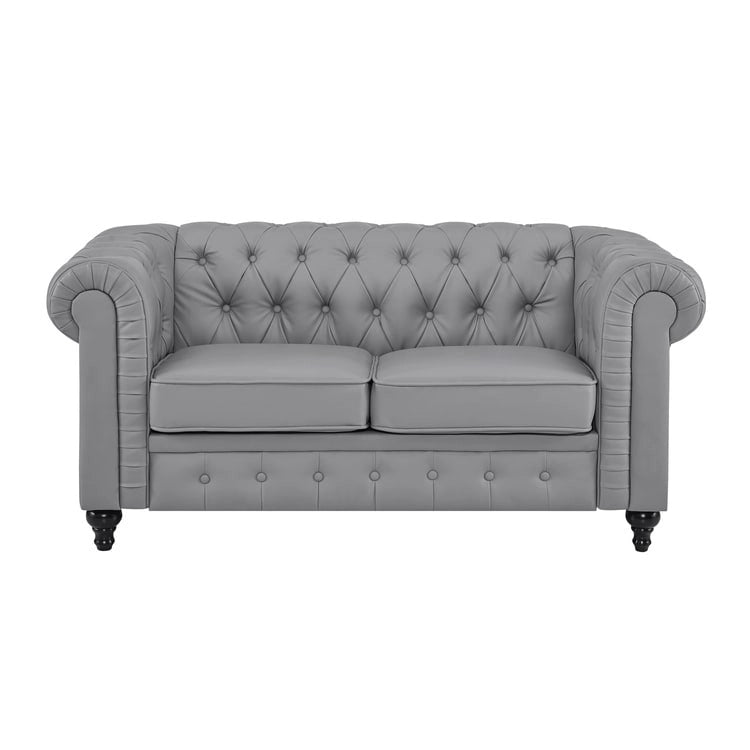Ensemble Causeuse et Fauteuil d'appoint Chesterfield 3 places en Faux Cuir Gris/Blanc
