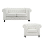 Ensemble Causeuse et Fauteuil d'appoint Chesterfield 3 places en Faux Cuir Gris/Blanc