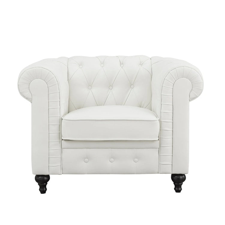 Ensemble Causeuse et Fauteuil d'appoint Chesterfield 3 places en Faux Cuir Gris/Blanc