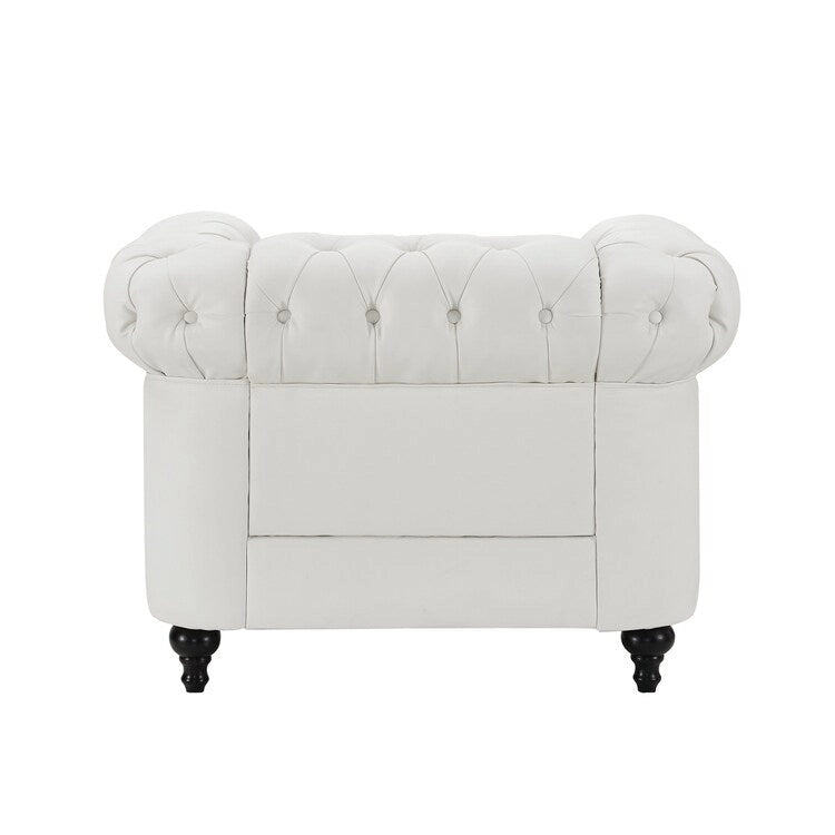 Ensemble Causeuse et Fauteuil d'appoint Chesterfield 3 places en Faux Cuir Gris/Blanc