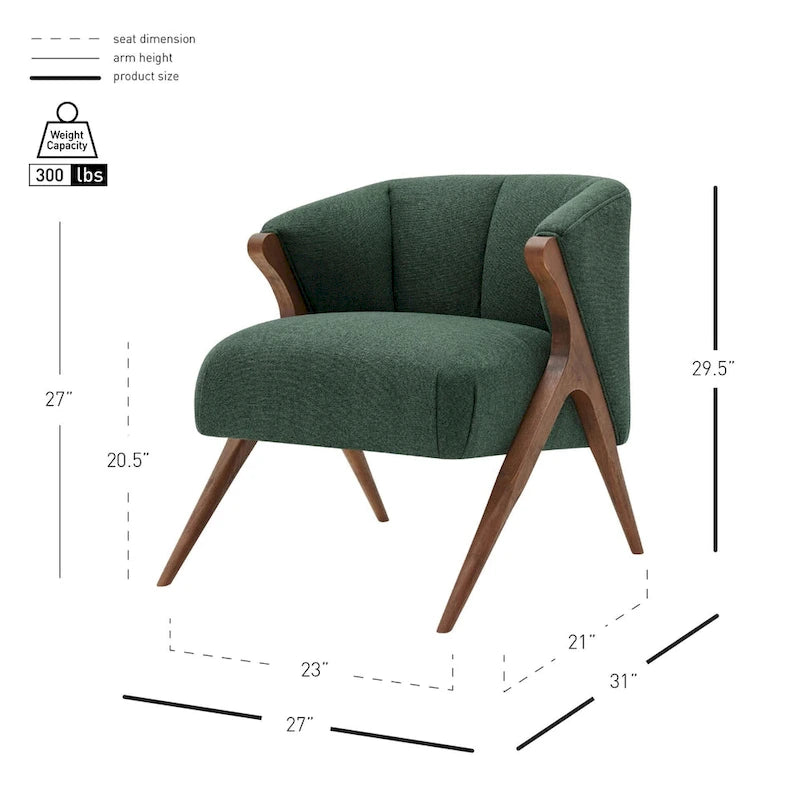Fauteuil d'appoint du milieu du siècle, pieds Wishbone, siège simple – Vert / Crème