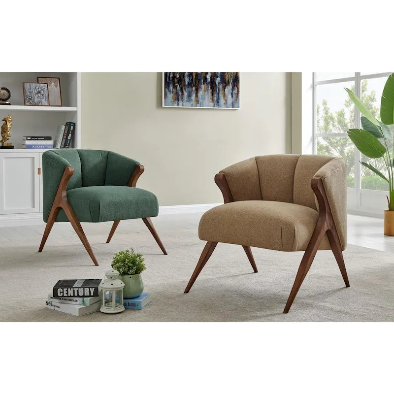 Fauteuil d'appoint du milieu du siècle, pieds Wishbone, siège simple – Vert / Crème