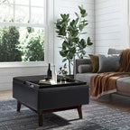 Pouffe de rangement rectangulaire Mid-Century avec plateau amovible, aspect vieilli, 1 place