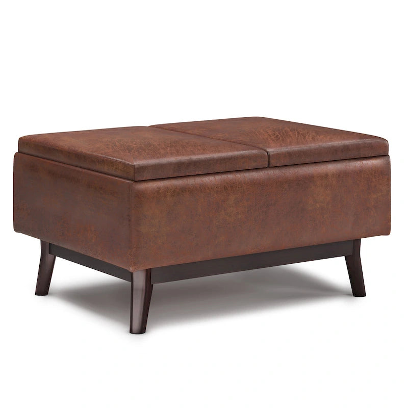 Pouffe de rangement rectangulaire Mid-Century avec plateau amovible, aspect vieilli, 1 place