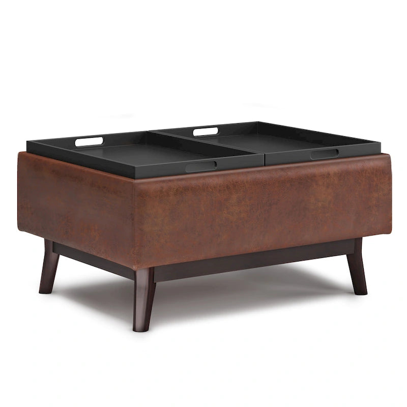 Pouffe de rangement rectangulaire Mid-Century avec plateau amovible, aspect vieilli, 1 place